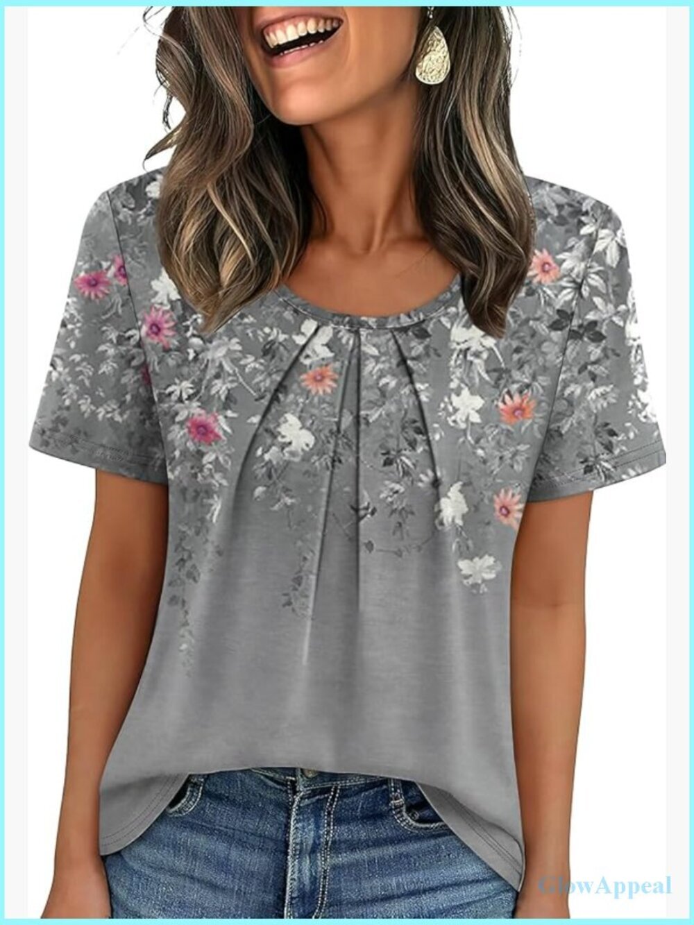 Pleated Short Sleeve Blouse Business Casual Loose Fit T-Shirt